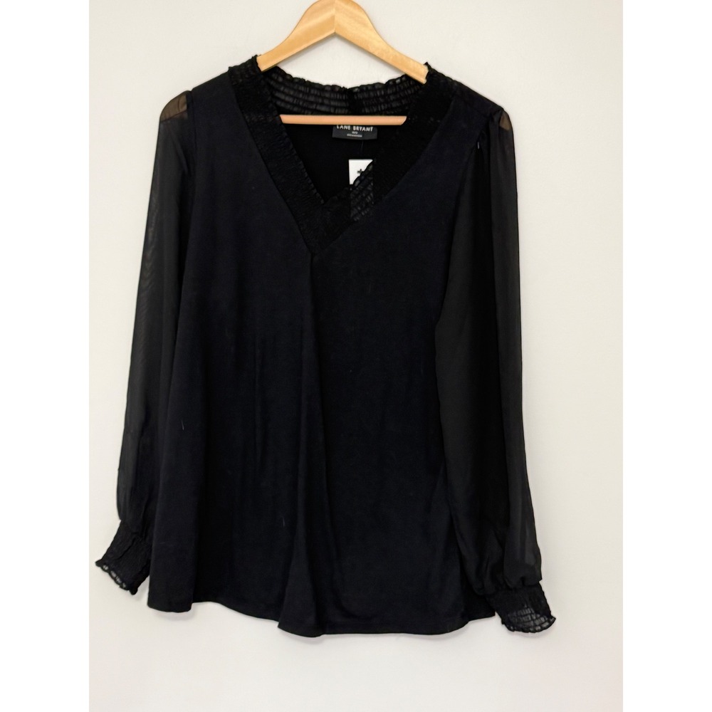 Lane Bryant V-Neck Top Sheer Long Sleeve Womens 10/12 Classic Timeless Workwear